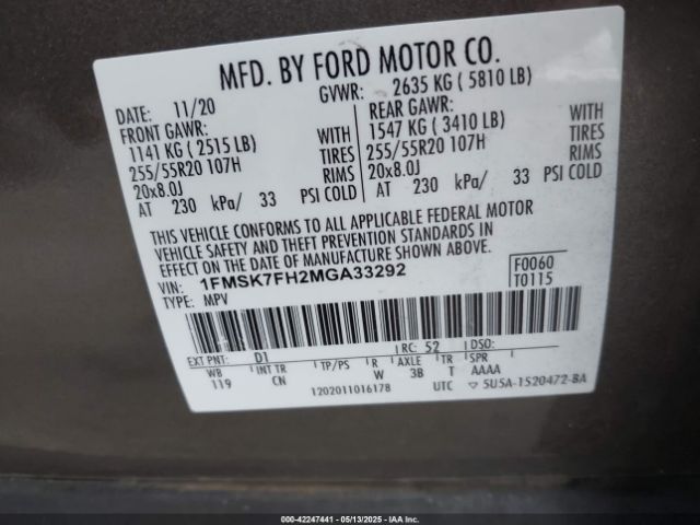 1FMSK7FH2MGA33292 Ford Explorer Limited