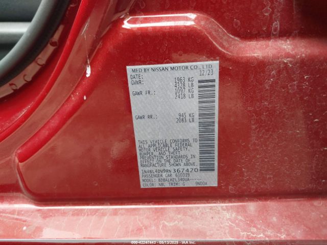 1N4BL4DV9RN367420 Nissan Altima Sv Fwd