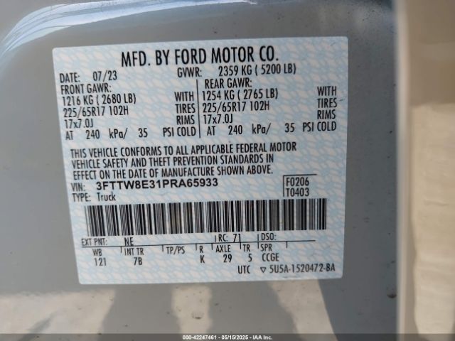 3FTTW8E31PRA65933 Ford Maverick Xlt