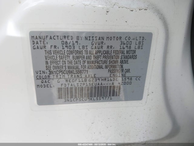 3N1CP5CU9KL559771 Nissan 2019