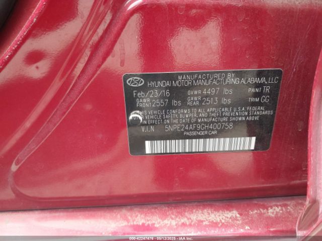 5NPE24AF9GH400758 Hyundai Sonata