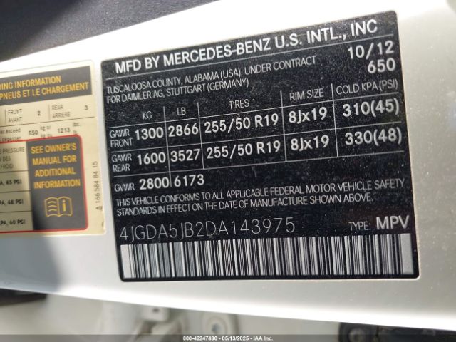 2013 MERCEDES-BENZ ML 350 4JGDA5JB2DA143975 Photo 8