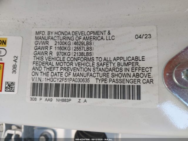 1HGCY2F51PA030635 Honda Accord Hybrid Sport
