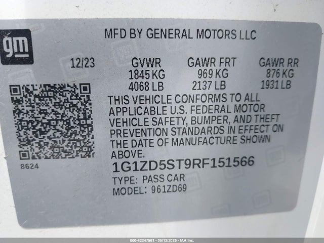 1G1ZD5ST9RF151566 Chevrolet Malibu Fwd 1lt