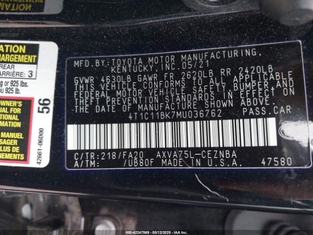 4T1C11BK7MU036762 Toyota Camry Le Awd