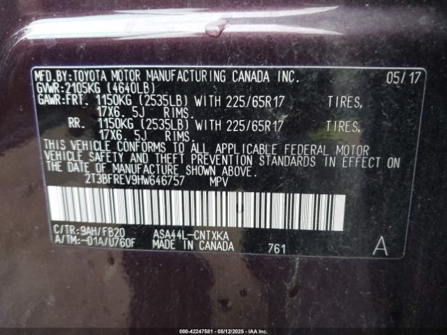 2T3BFREV9HW646757 Toyota RAV4 LE