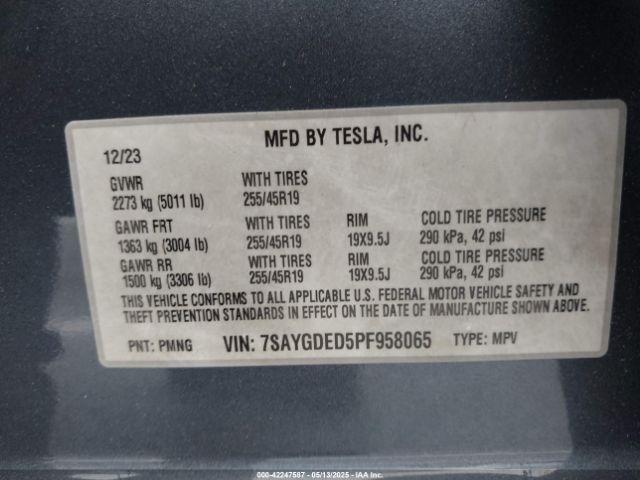 7SAYGDED5PF958065 Tesla 2023