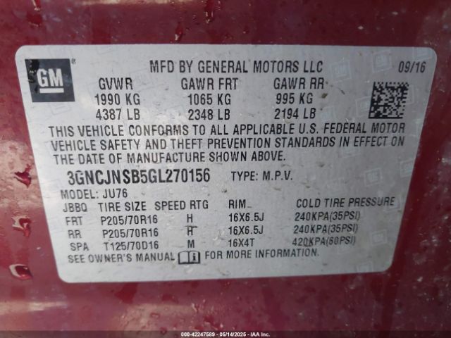 3GNCJNSB5GL270156 Chevrolet Trax 1ls