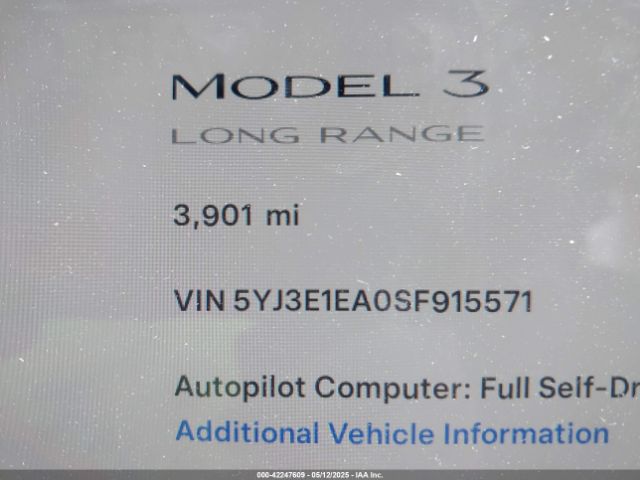 5YJ3E1EA0SF915571 Tesla Model 3 Long Range Rear-wheel Drive