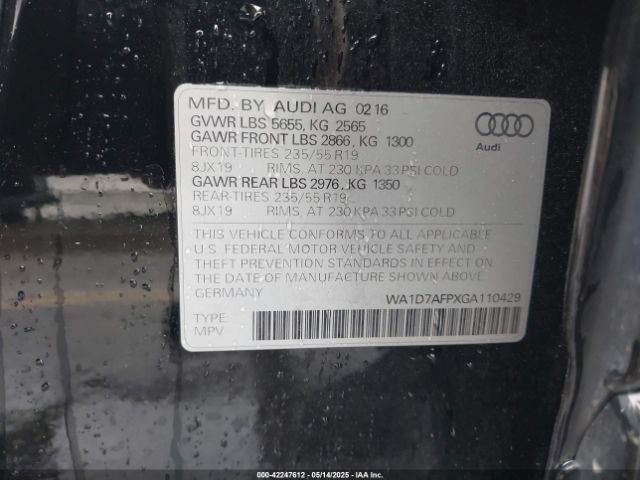 WA1D7AFPXGA110429 Audi Q5 3.0t Premium Plus