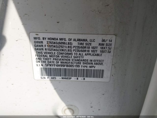 5FNYF4H99FB005199 Honda Pilot Touring