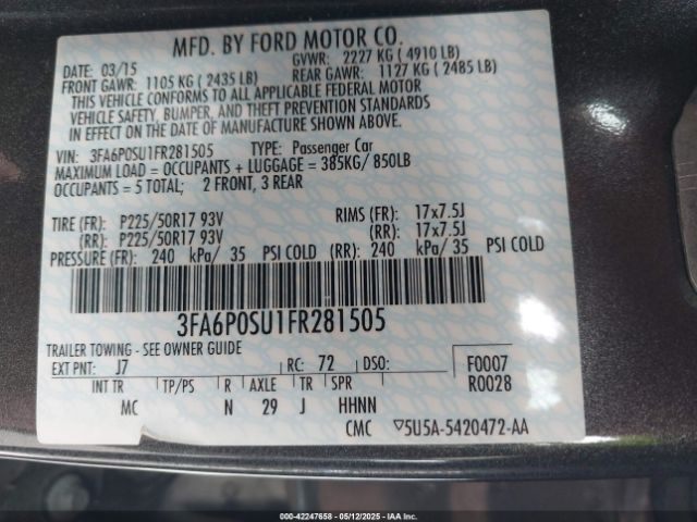 3FA6P0SU1FR281505 Ford Fusion Energi Titanium