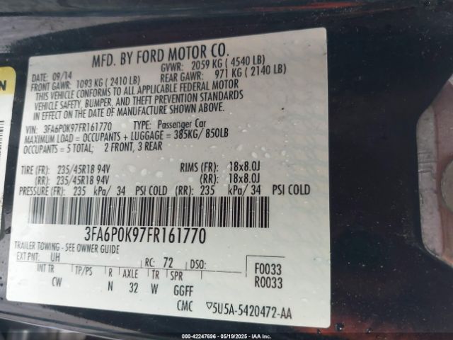 3FA6P0K97FR161770 Ford Fusion Titanium