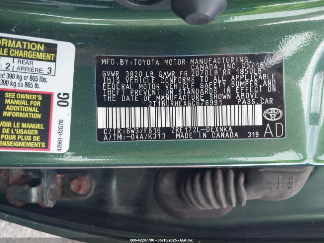 2T1BURHEXGC676991 Toyota COROLLA LE