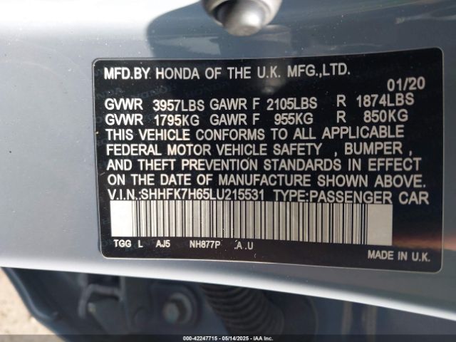 SHHFK7H65LU215531 Honda CIVIC EX