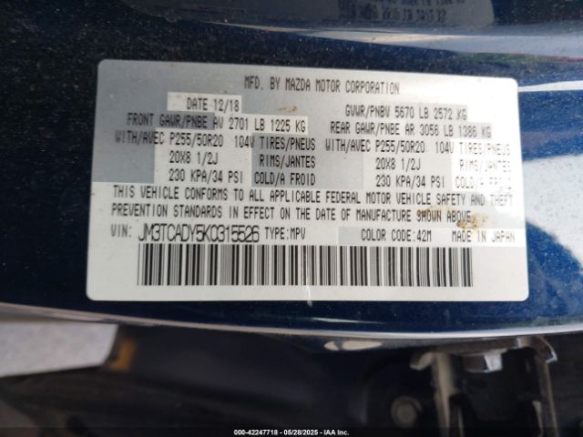 JM3TCADY5K0315526 Mazda Cx-9 Grand Touring