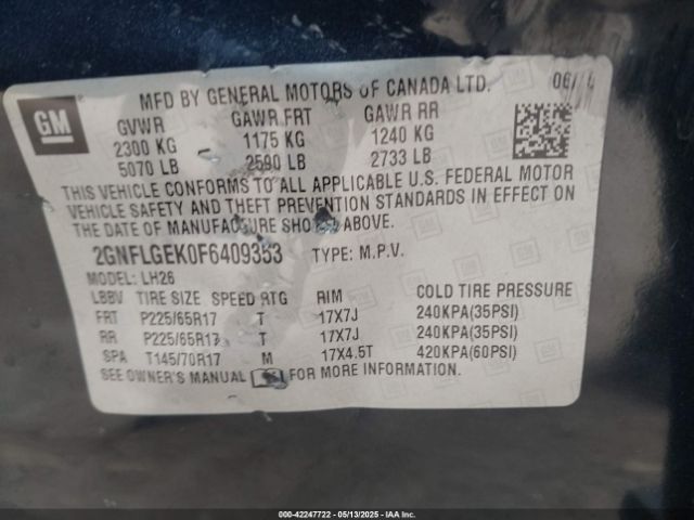 2GNFLGEK0F6409353 Chevrolet Equinox 2lt
