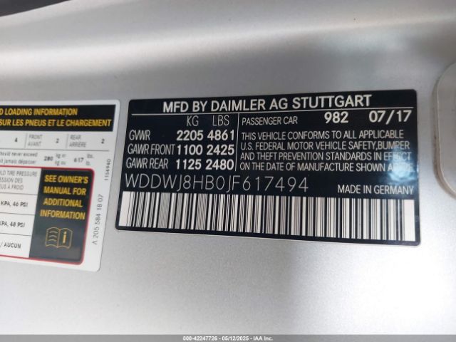 WDDWJ8HB0JF617494 Mercedes-Benz Amg C 63 S