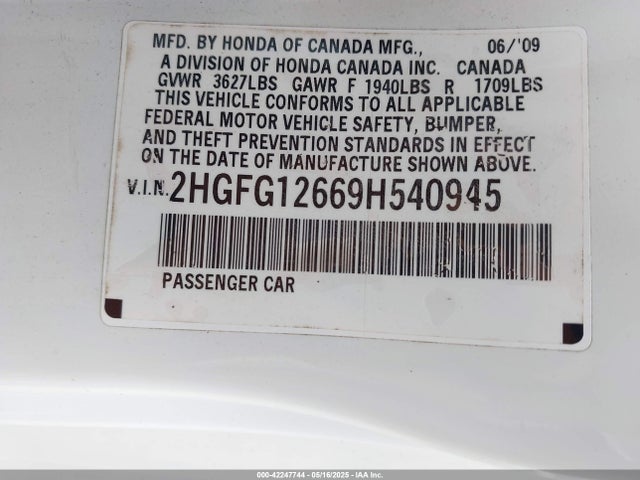 Aukcja sprzedaży 2009 Honda Civic Lx, vin: 2HGFG12669H540945, numer aukcji: 42247744