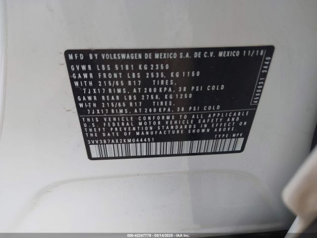2019 VOLKSWAGEN TIGUAN 3VV3B7AX2KM044451 Photo 8