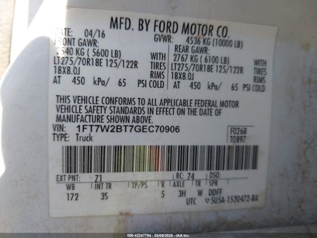 1FT7W2BT7GEC70906 Ford F-250 Xlt