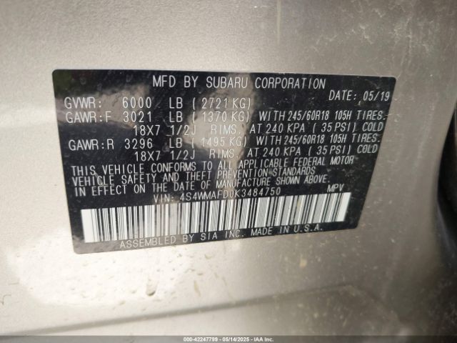 4S4WMAFD0K3484750 Subaru Ascent Premium