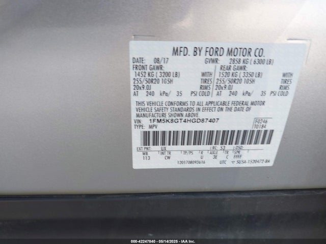 1FM5K8GT4HGD87407 Ford 3.5l gtdi