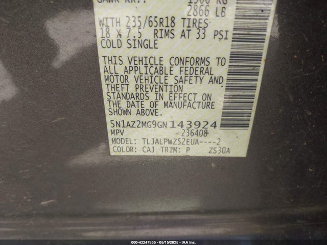 5N1AZ2MG9GN143924 Nissan Murano S/sl/sv/platinum