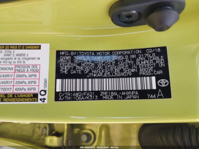 JTNKARJE5JJ569079 Toyota COROLLA IM