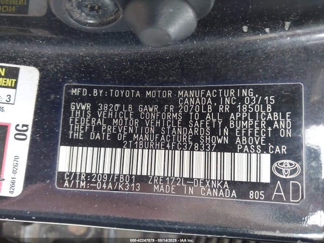 Toyota 2zr-fe 2015 2T1BURHE4FC378337 Image 9