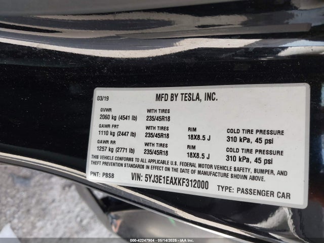 2019 TESLA MODEL 3 5YJ3E1EAXKF312000 Photo 8