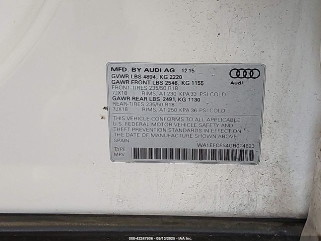 2016 AUDI Q3 WA1EFCFS4GR014823 Photo 8