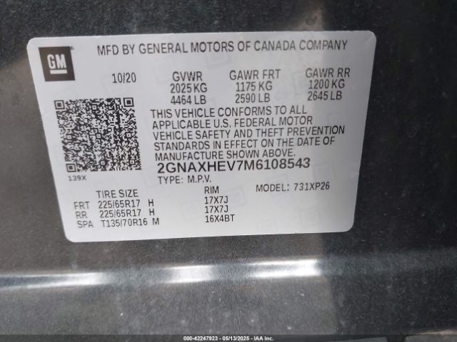 2GNAXHEV7M6108543 Chevrolet Equinox Fwd Ls