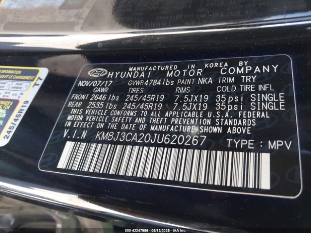 KM8J3CA20JU620267 Hyundai Tucson Limited