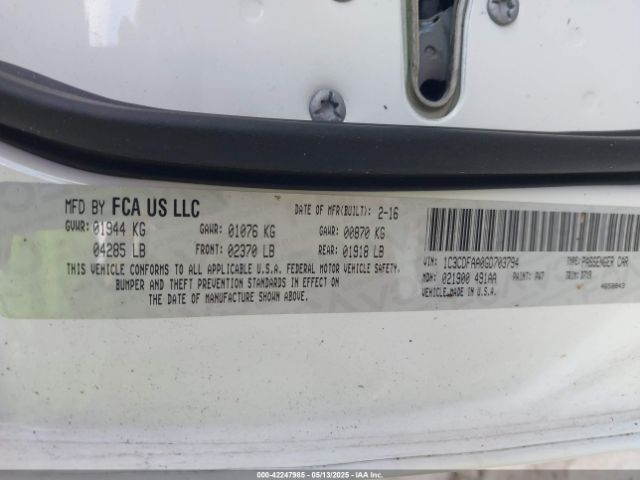 1C3CDFAA0GD703794 Dodge DART SE