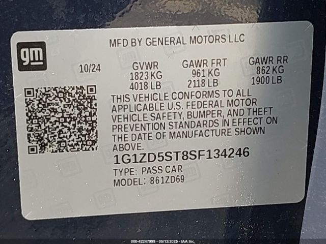 1G1ZD5ST8SF134246 Chevrolet Malibu Fwd 1lt