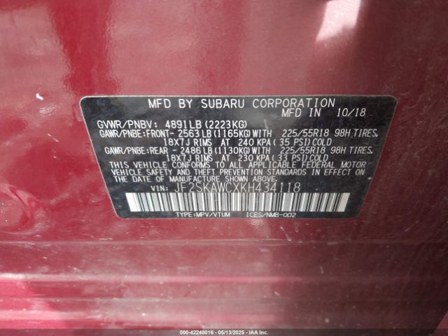 JF2SKAWCXKH434118 Subaru Forester Touring