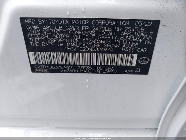 JTHGZ1E20N5024974 Lexus Is 350 F Sport
