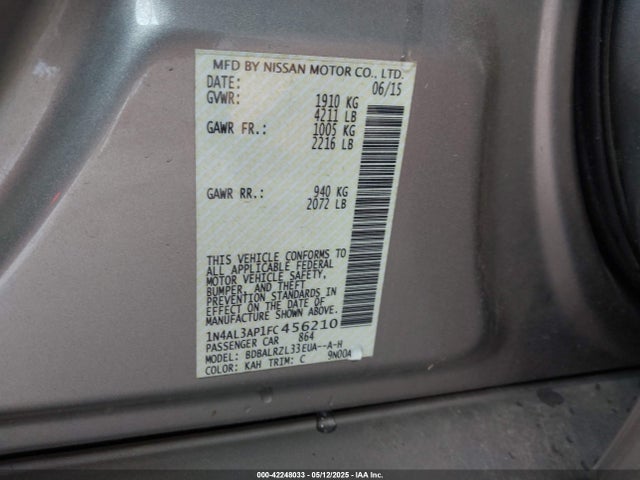 Nissan Altima 2.5 Sl 2015 1N4AL3AP1FC456210 Image 9