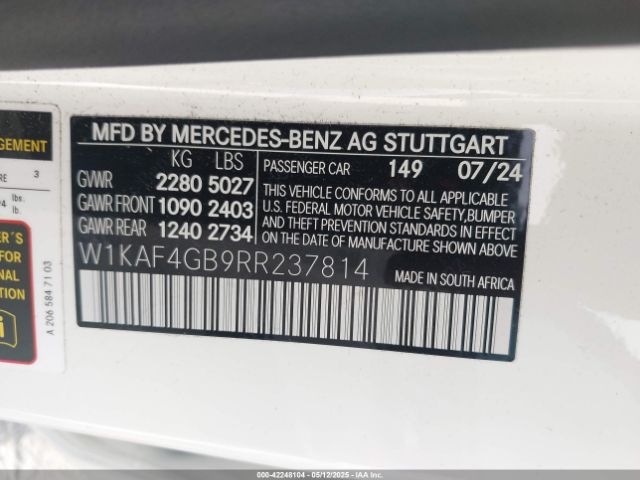 W1KAF4GB9RR237814 Mercedes-Benz C 300