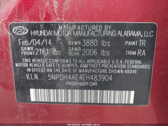 5NPDH4AE4EH483904 Hyundai ELANTRA SE