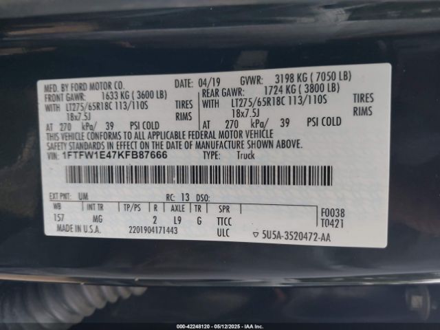 2019 FORD F-150 1FTFW1E47KFB87666 Photo 8
