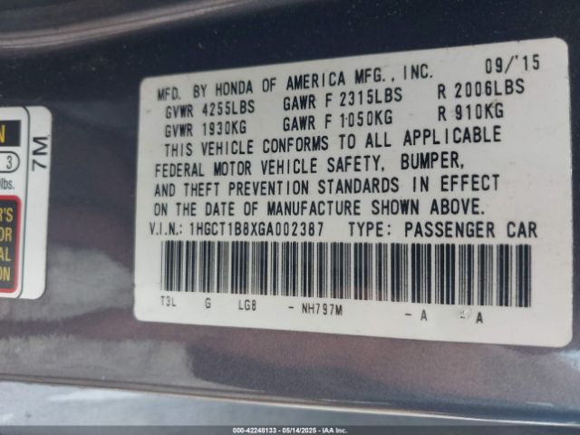 1HGCT1B8XGA002387 Honda Accord Ex-l