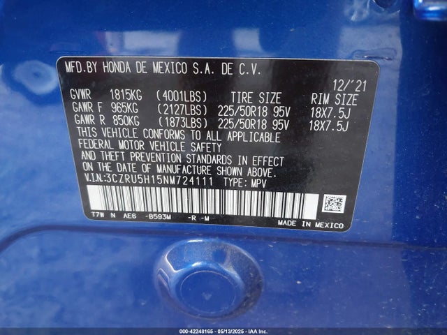 3CZRU5H15NM724111 Honda r18z9