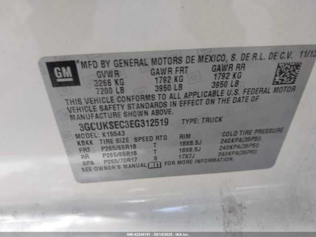 3GCUKSEC3EG312519 Chevrolet Silverado 1500 1lz