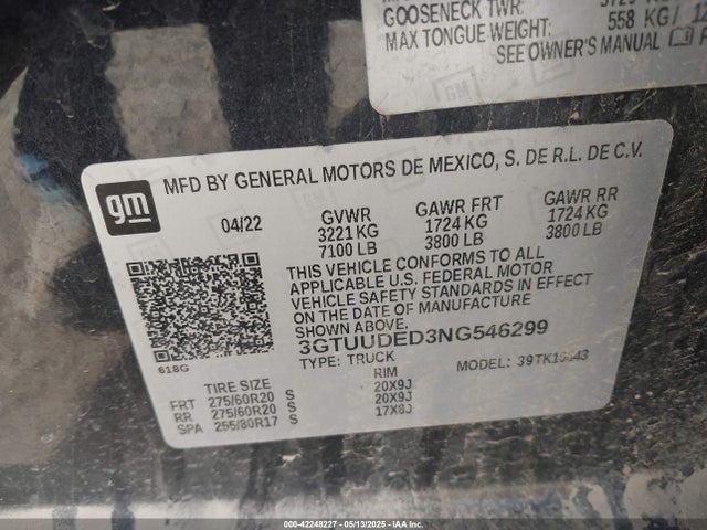3GTUUDED3NG546299 GMC l84