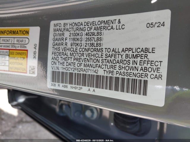 1HGCY2F62RA071142 Honda lfc5
