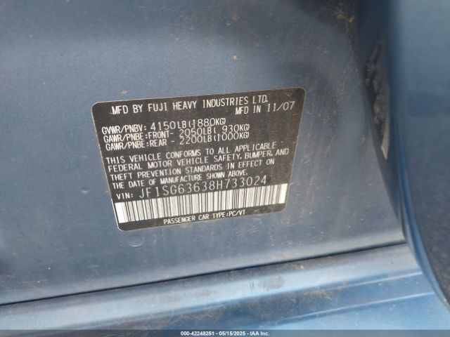 2008 SUBARU FORESTER JF1SG63638H733024 Photo 8