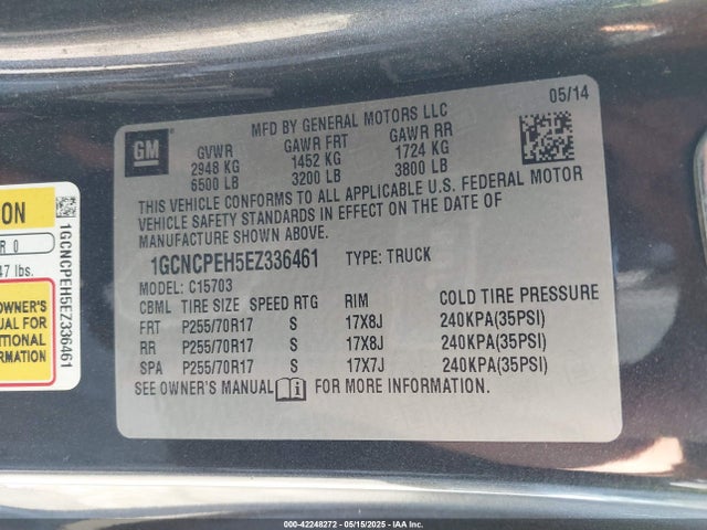 1GCNCPEH5EZ336461 Chevrolet lv3 - vvt, aluminum, e85 max
