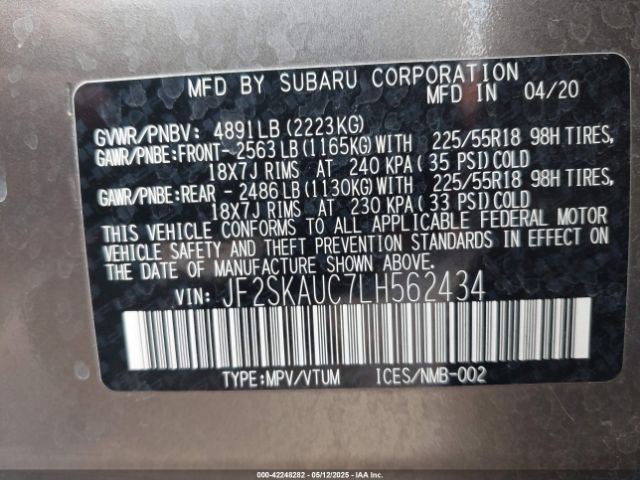 JF2SKAUC7LH562434 Subaru Forester Limited